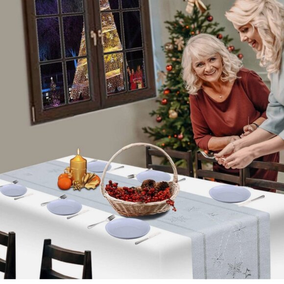 Simhomsen Silver Lined Embroidered  Jewels Snowflake Table Runner 120" x 14" - Picture 2 of 8